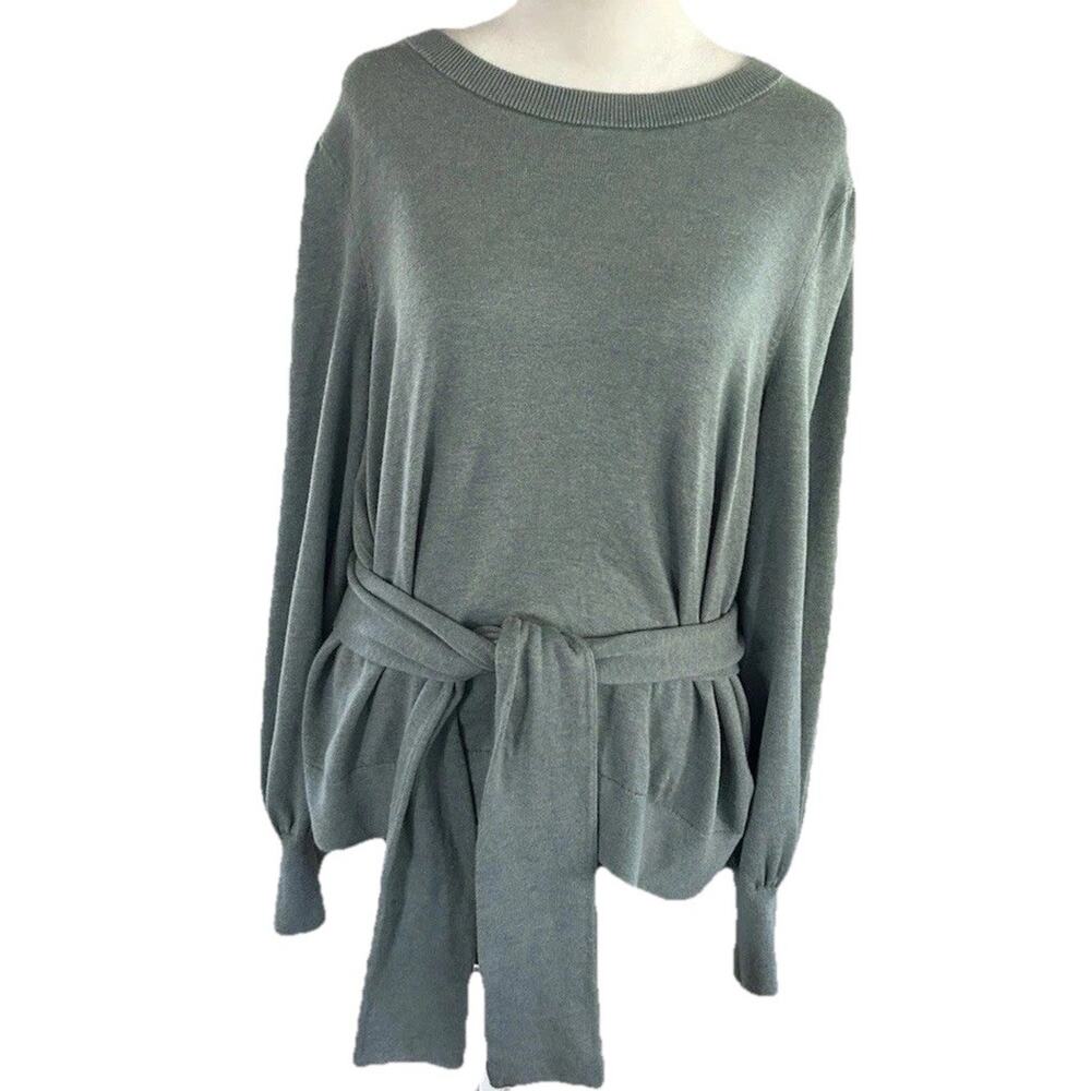 Lauren Ralph Lauren Womens XL Belted Sweater Puff Sleeve Tie Waist Knit Top